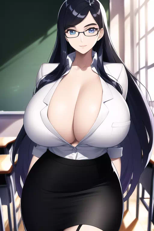 【100いいね御礼】キャラ006／黒髪ロング眼鏡の巨乳女教師