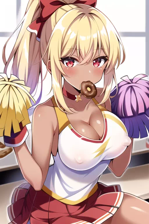 Gyaru cheer with a donut