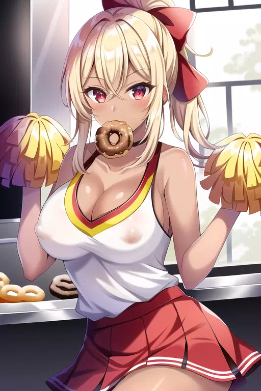 Gyaru cheer with a donut