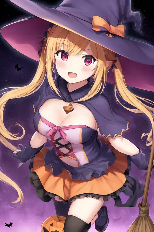 【pixiv今日のお題：ほうき】ハロウィン魔法使いコスプレ女の子