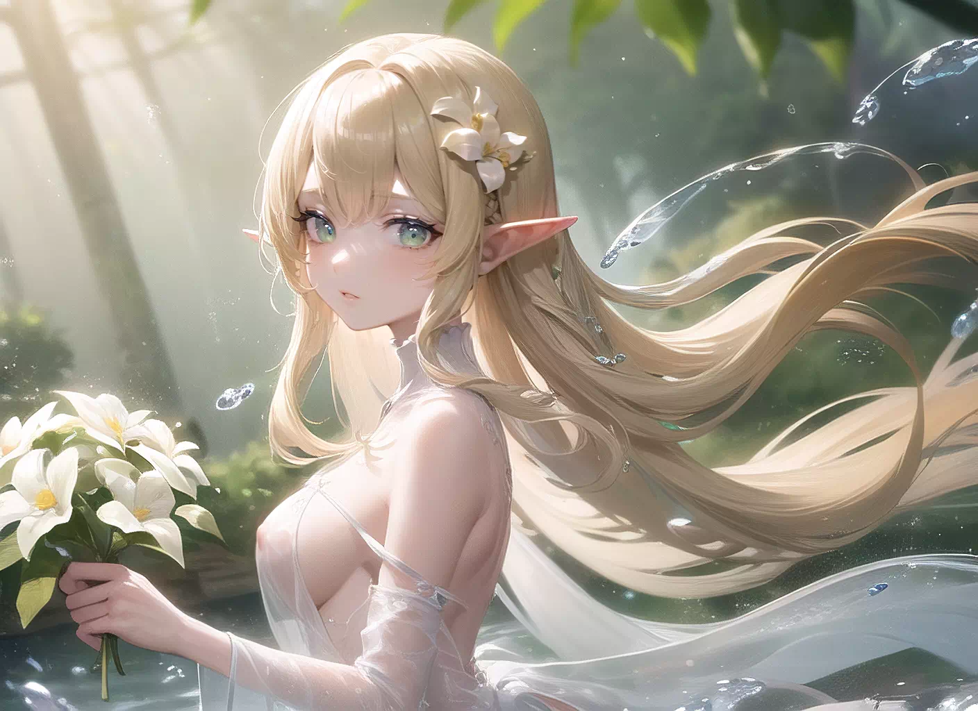 シースルー金髪エルフさん（おっぱい透け差分）