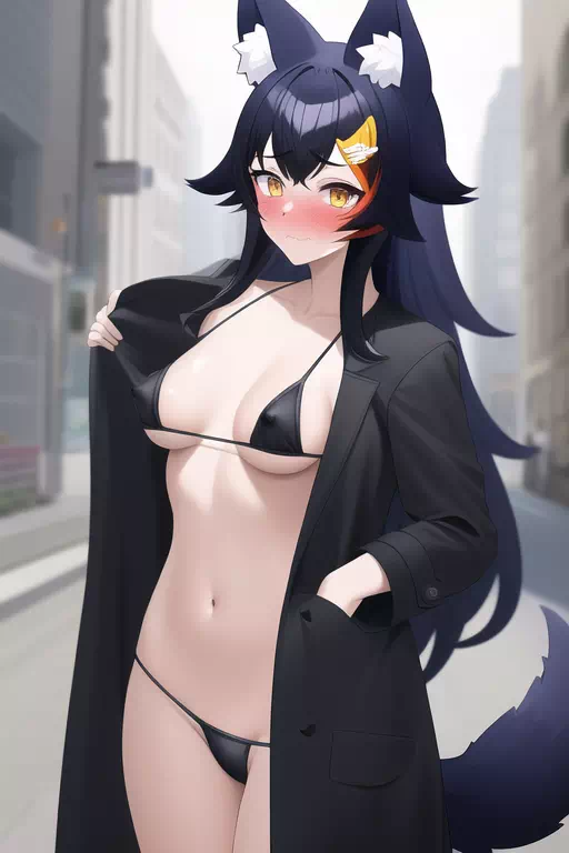 大神ミ◯が都会の道端で野外露出プレイ?乳首があらわに