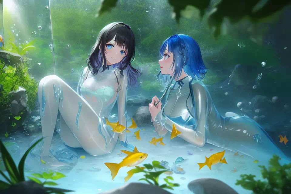 Cybergirls in aquarium