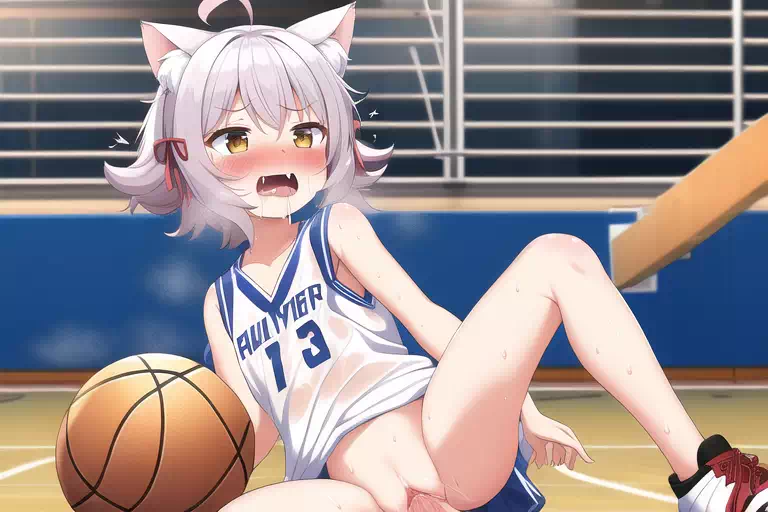 Catgirls playing basketball