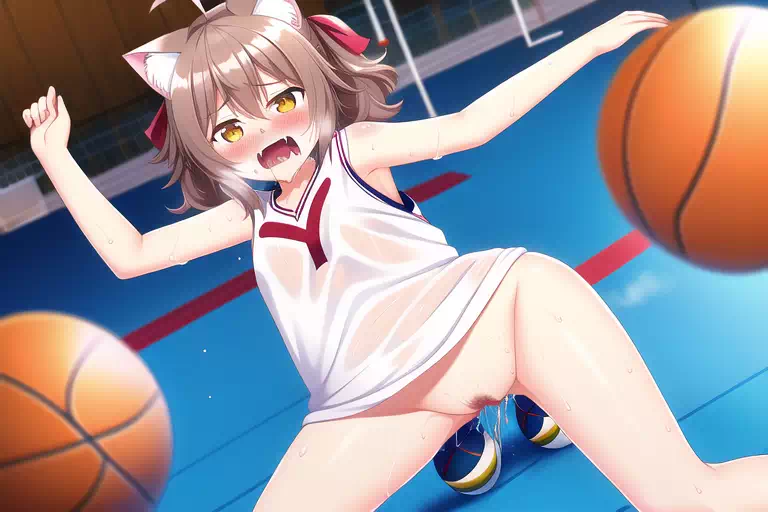 Catgirls playing basketball