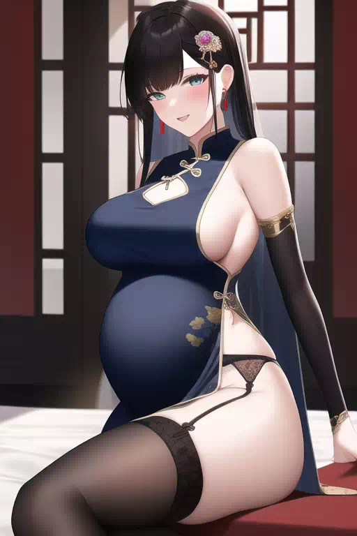 {novel ai}china dress,pregnant