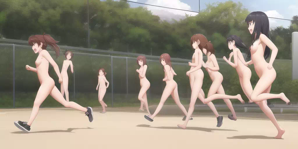 many naked girl run