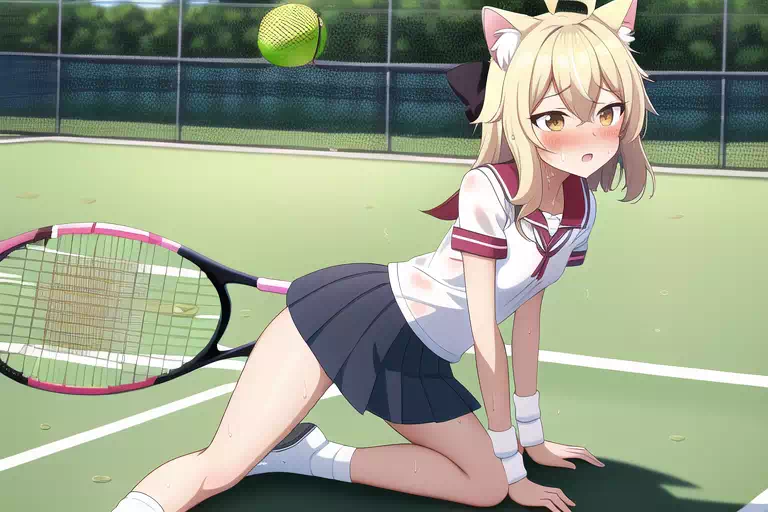Catgirl playing tennis