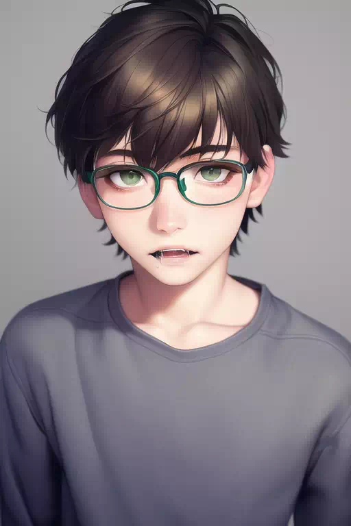Green eyed glasses boy {NovelAI}