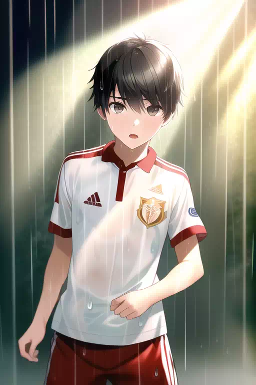 雨のサッカー少年(全裸有)