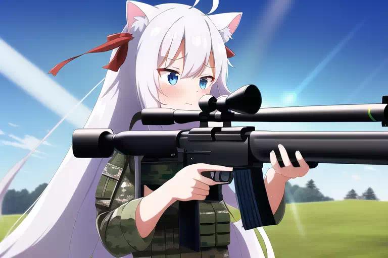 Whitecat Playing Sniper Rifle