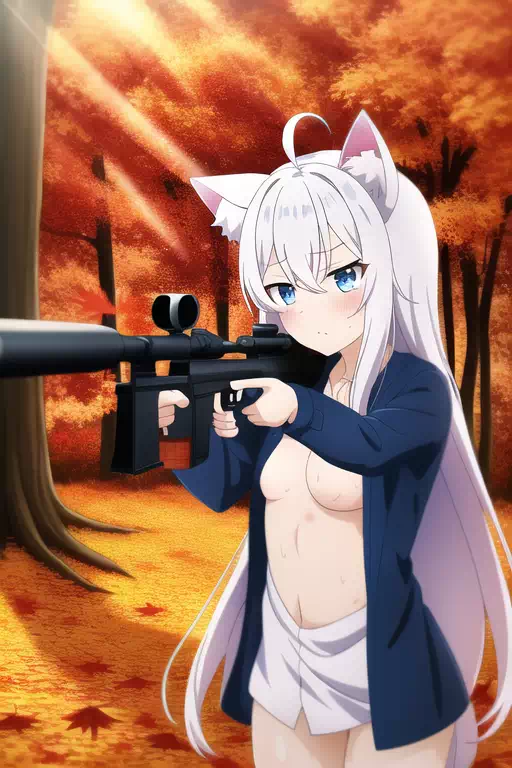 WhiteCat with SniperRifle,Autumn