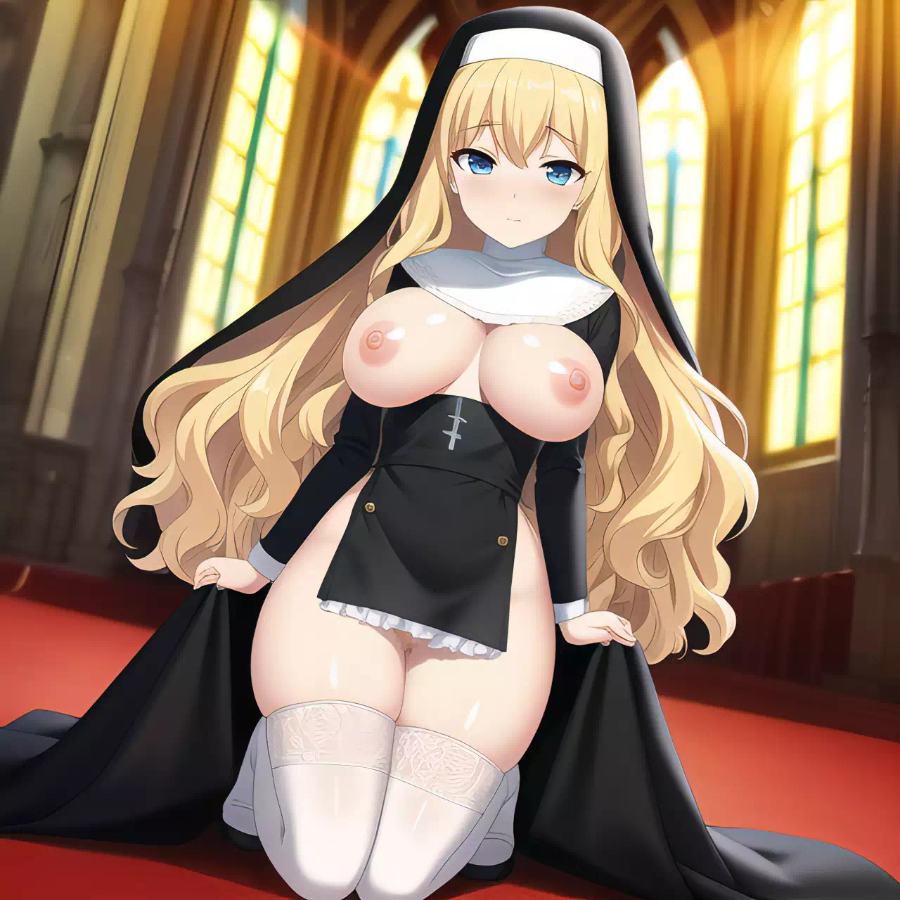 NSFW young nun on knees