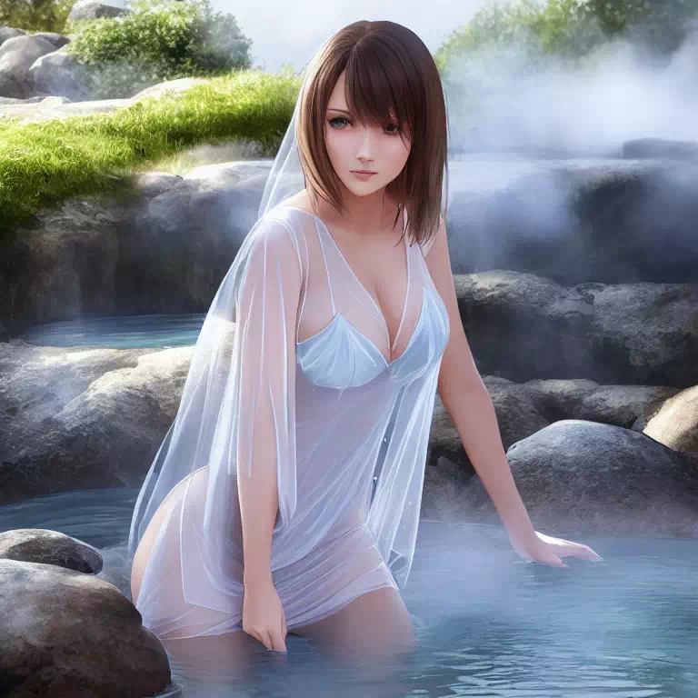 Woman in hot spring