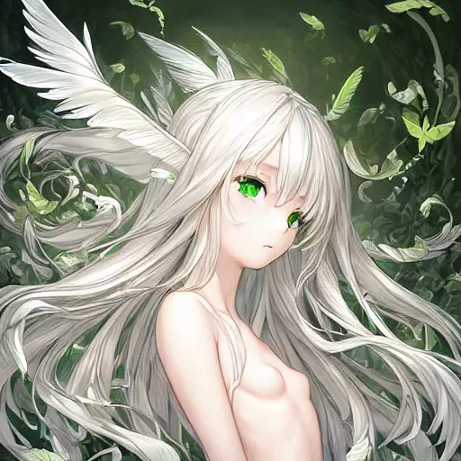 Aiが描く白髪緑瞳のロリっ子の全裸画像集(呪文付き)[1]