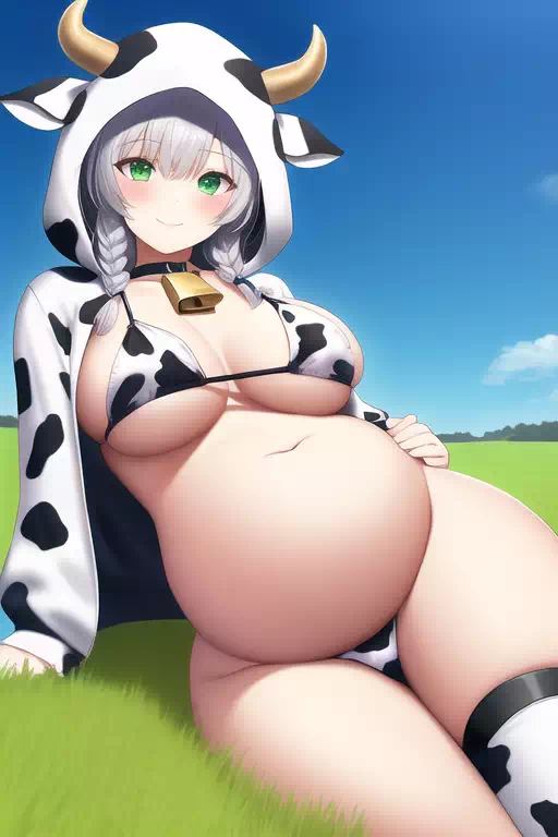cow prtint bikini,hood,pregnant