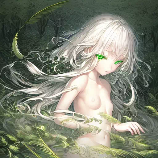 Aiが描く白髪緑瞳のロリっ子の全裸画像集(呪文付き)[1]