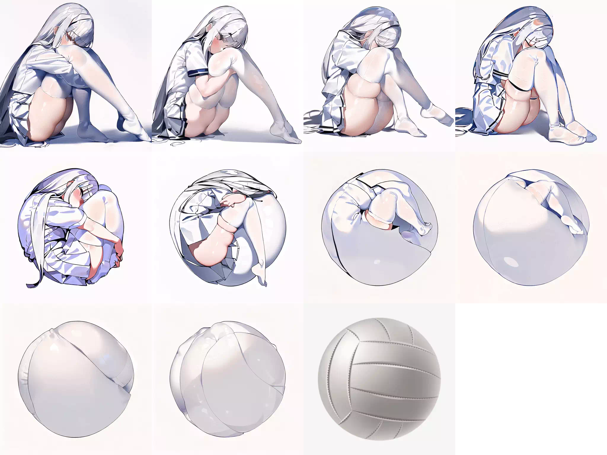 AI球体化 百バレー(3) 白い体育座りJKでボール