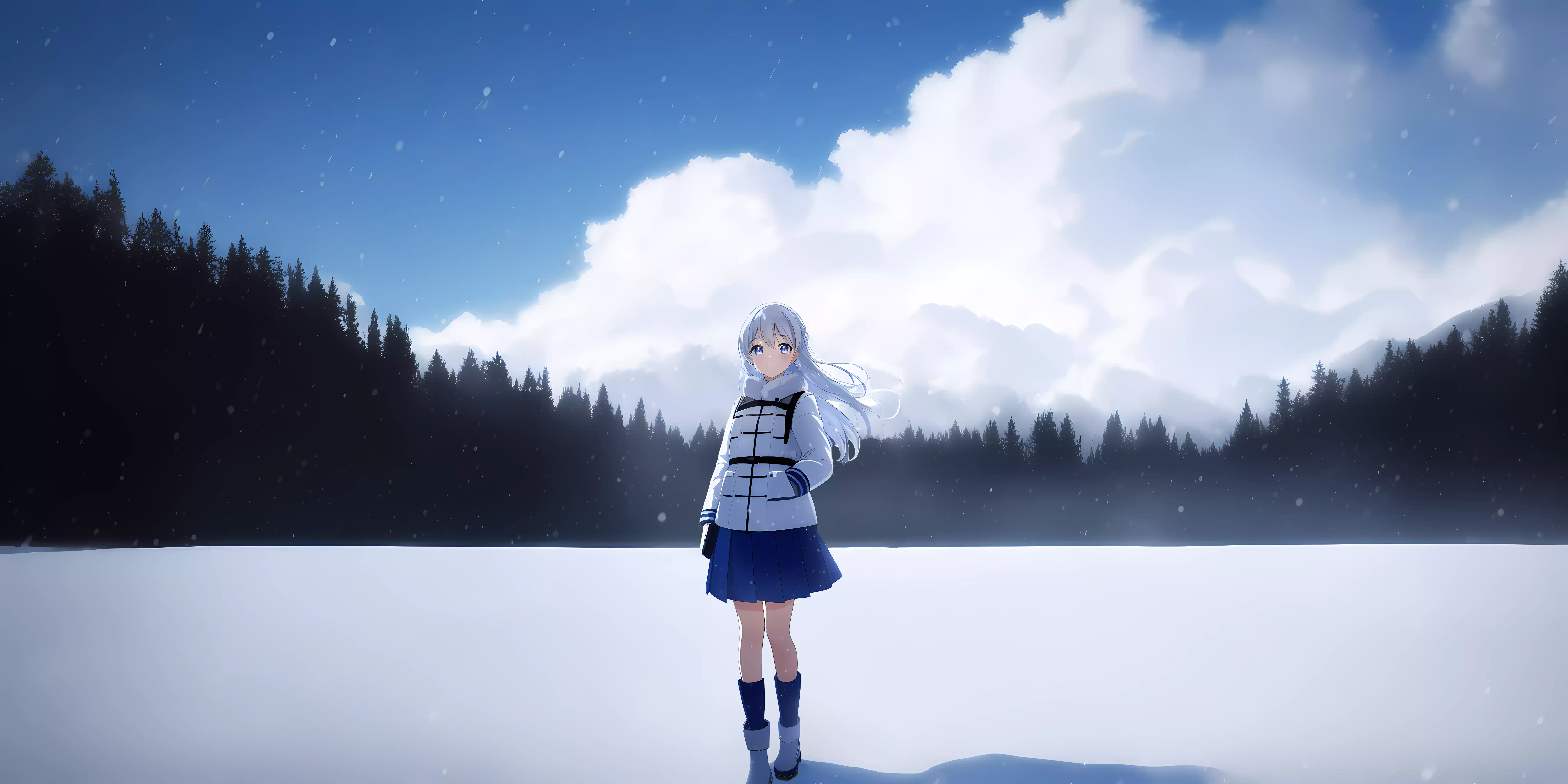 AI作画 Girl standing on snow land