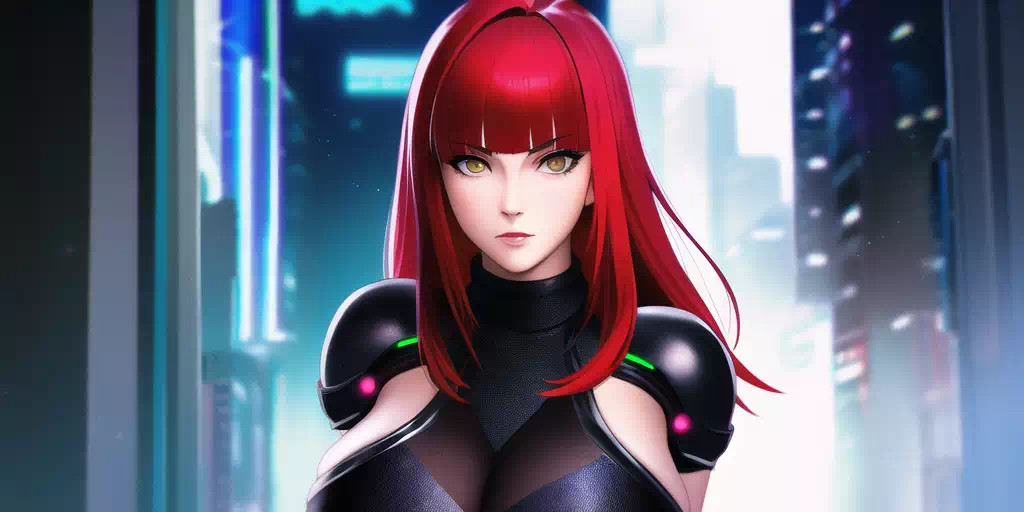 サイバーパンクシティの赤い髪の少女 (Novel AI)