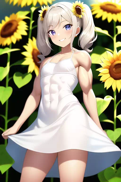 【AI】白いワンピースと向日葵の少女