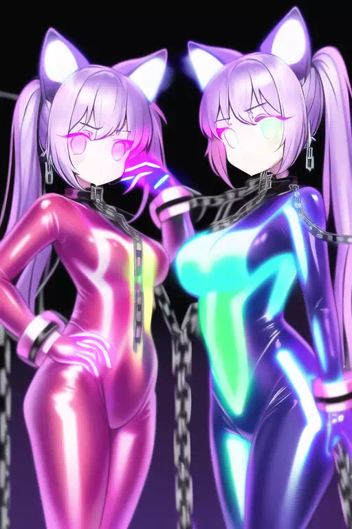 【NovelAI】Neon luminous twin girl
