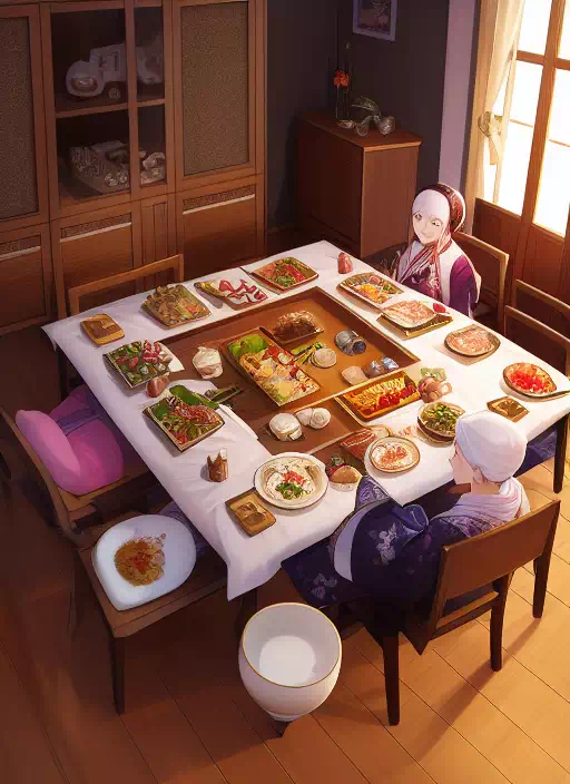 お正月におせち料理を妹と姉と父と母と兄と弟で分け合って食べている