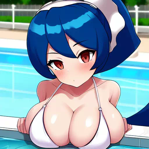 blue haired waifu in the pool