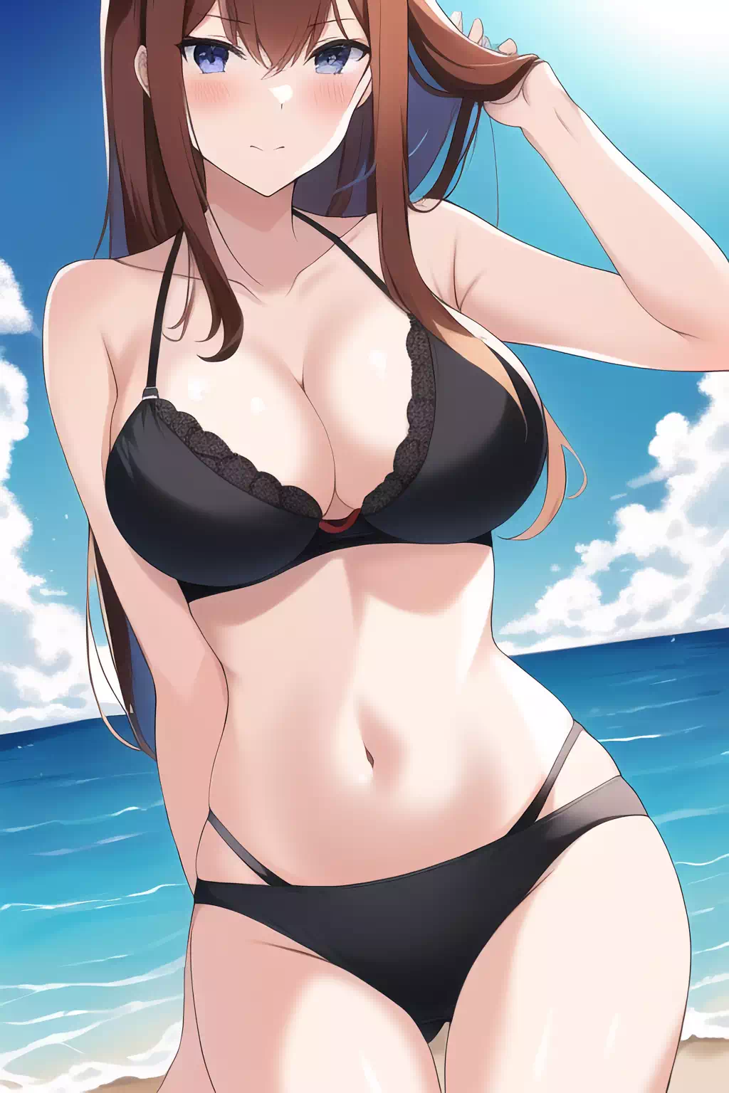 Kurisu at the beach (AI)