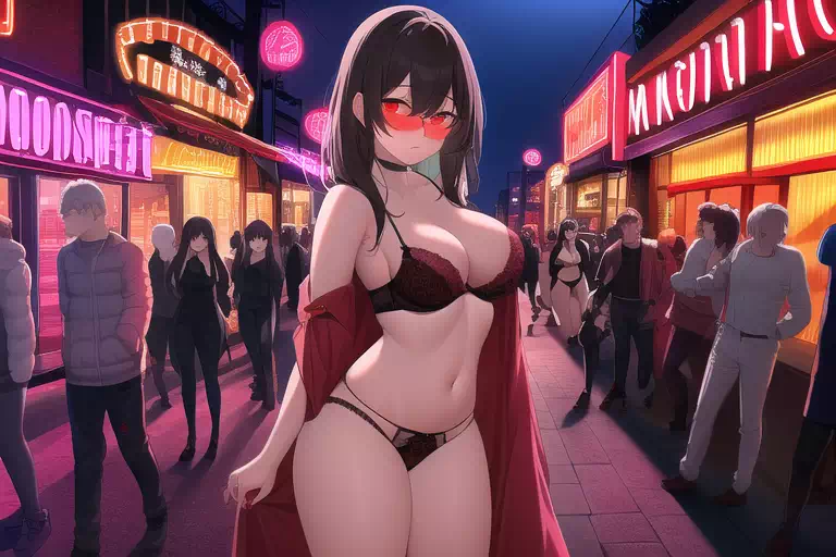 (AI)繁華街の夜、娼婦