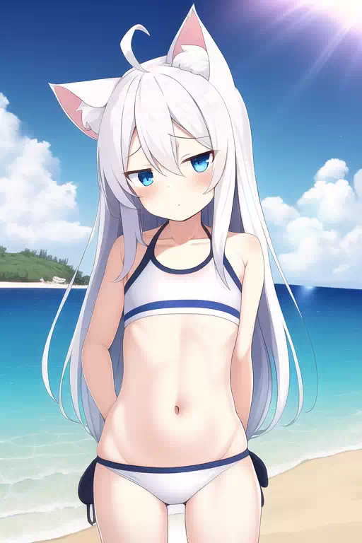 whiteCat,loli,bikini,beach