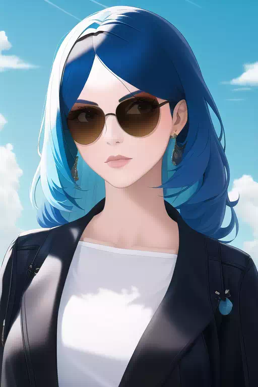 ビーチで美しい青い髪の女性 (Novel AI)