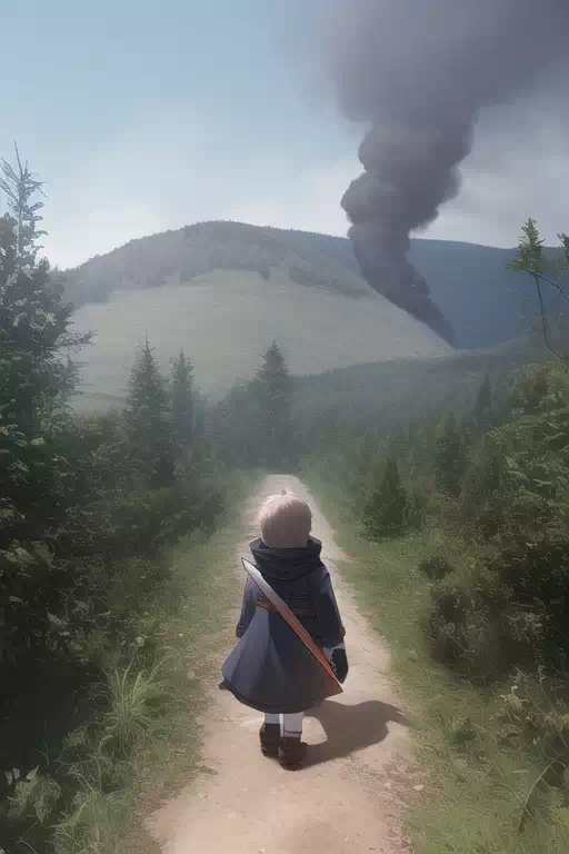 [AI] Girl walking on a mountain