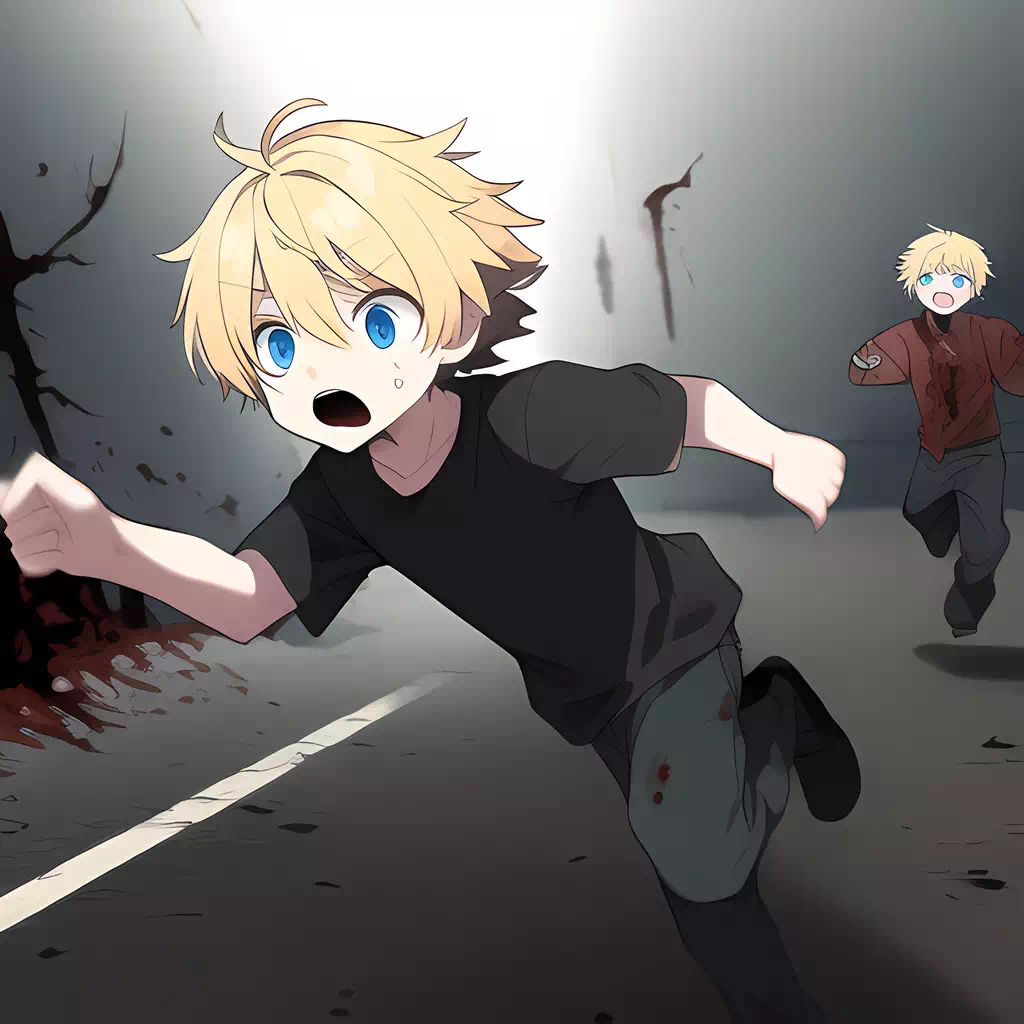 Boys running away from monsters