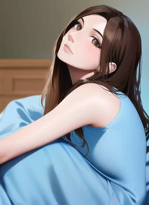 青い服を着た美少女 (Novel AI)