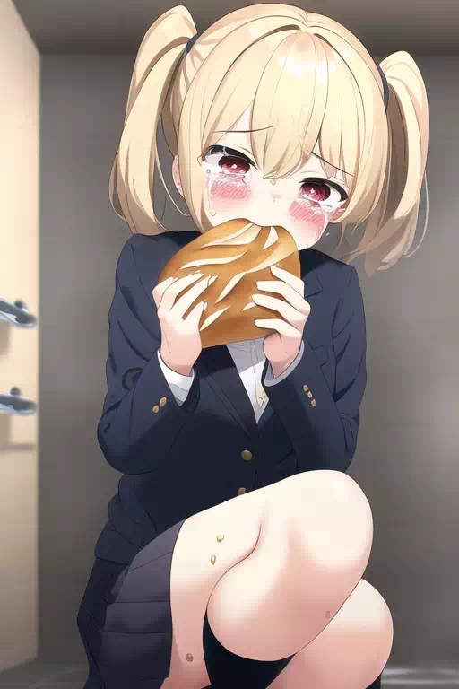 パンを食べている金髪ツインテ少女