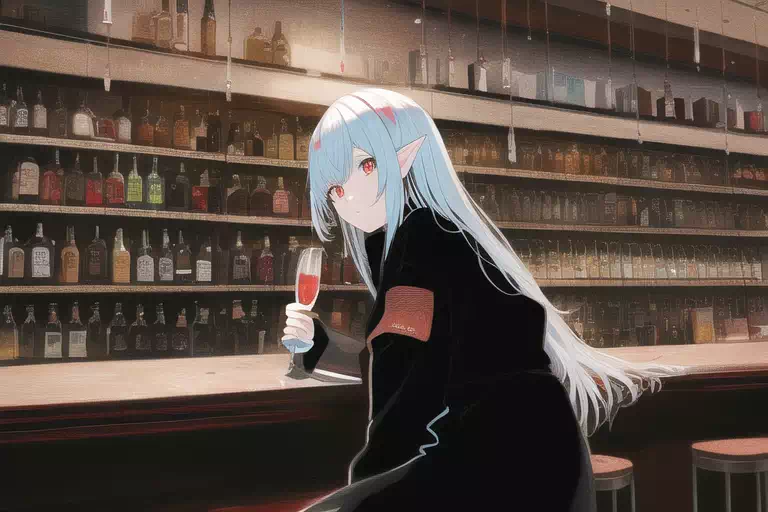 That girl drinks at the bar.