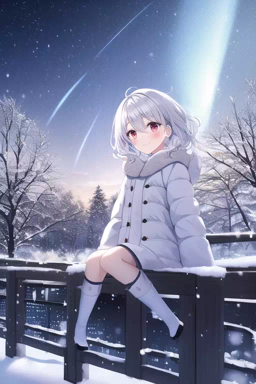 雪今日冬の白髪の少女(6)