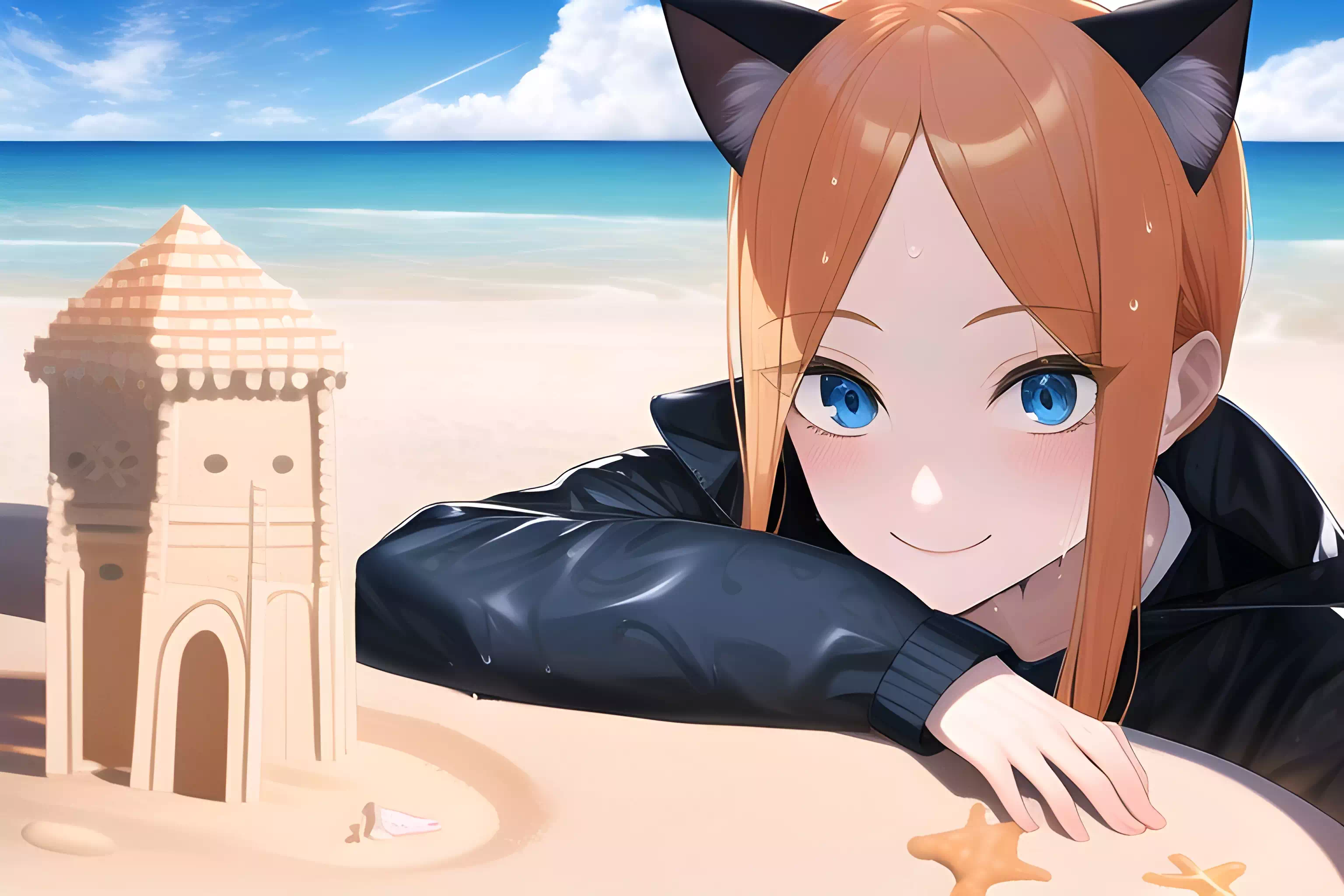 Beach , cat girl