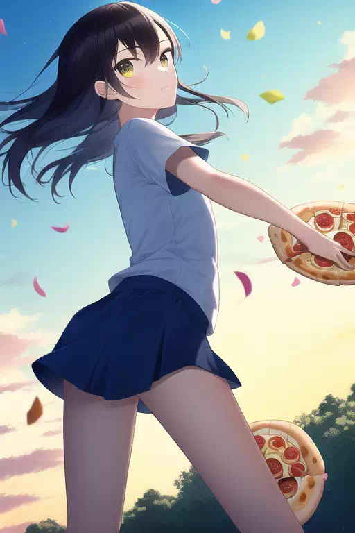ピザをフリスビーにする女の子