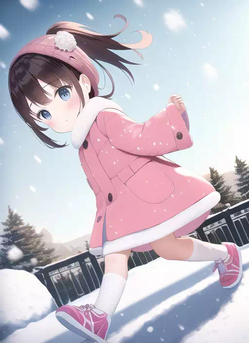 雪の公園をお散歩する幼女