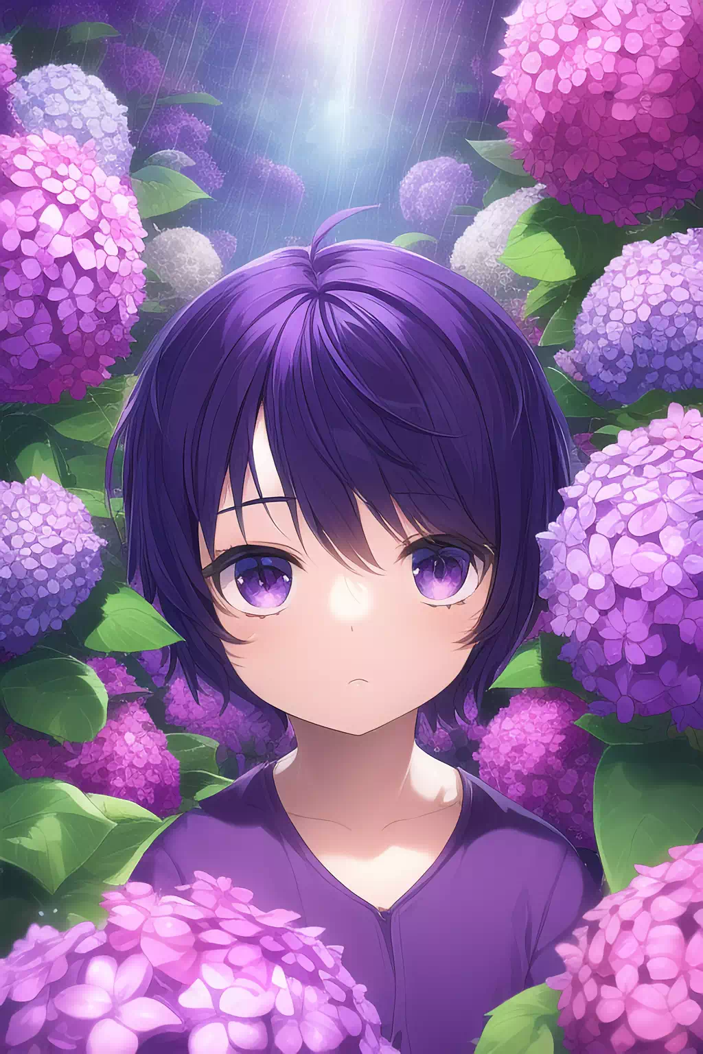 [NovelAI]紫陽花とショタ