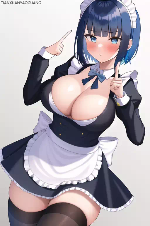 maid bangs short blue hair