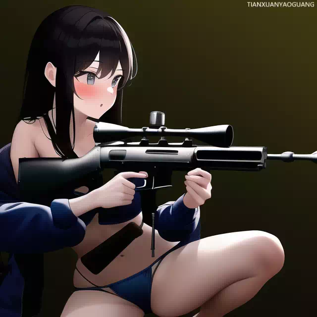 tag 1girl sniping rifle bikini