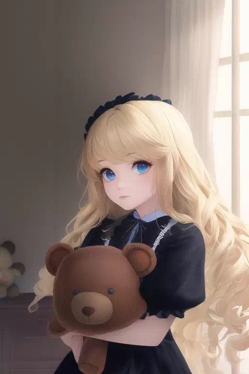 Bear doll and little girl