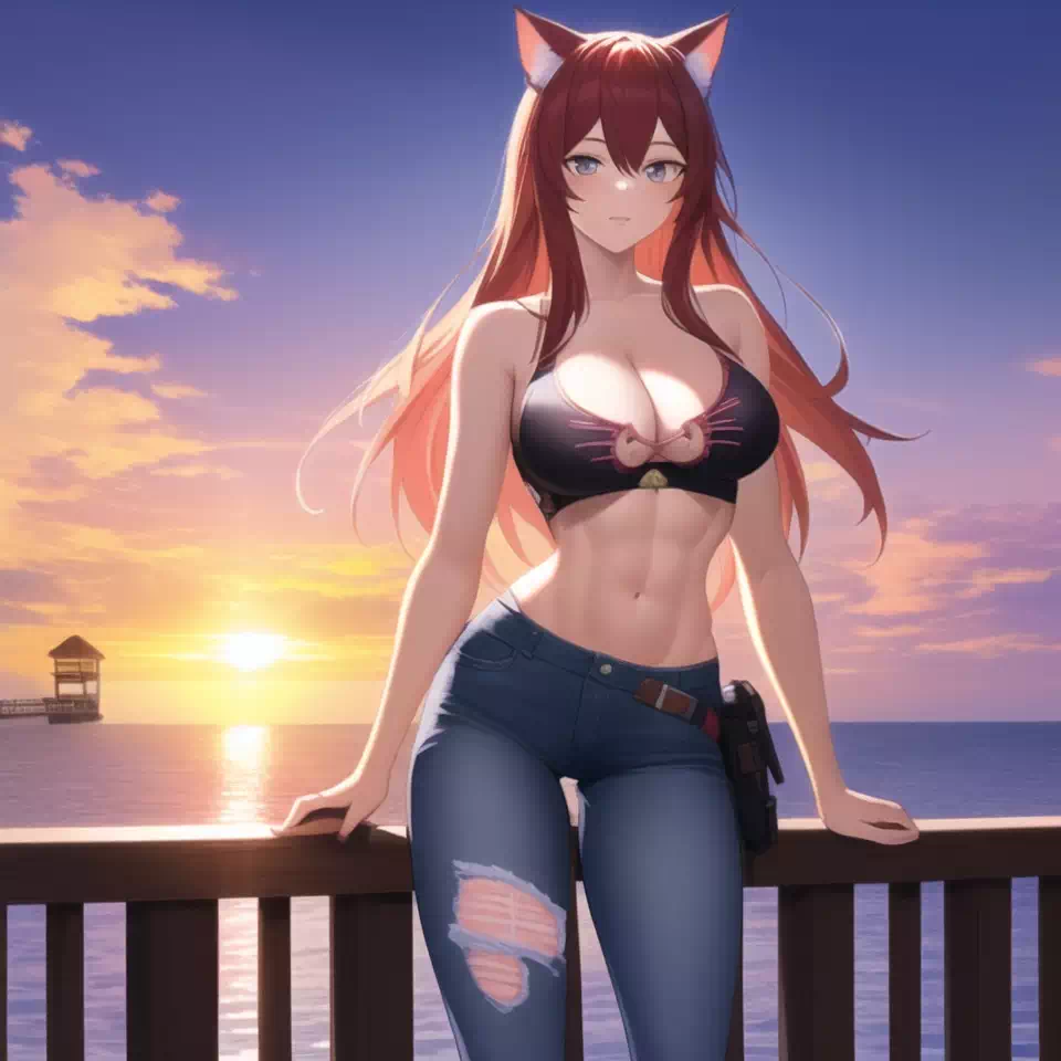 Cat girl at the pier