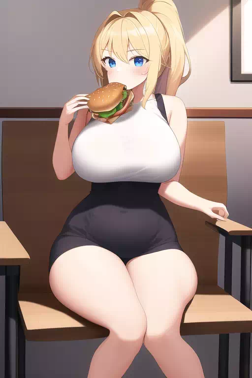 【NovelAI】巨乳金髪ポニテはハンバーガーもお好き？