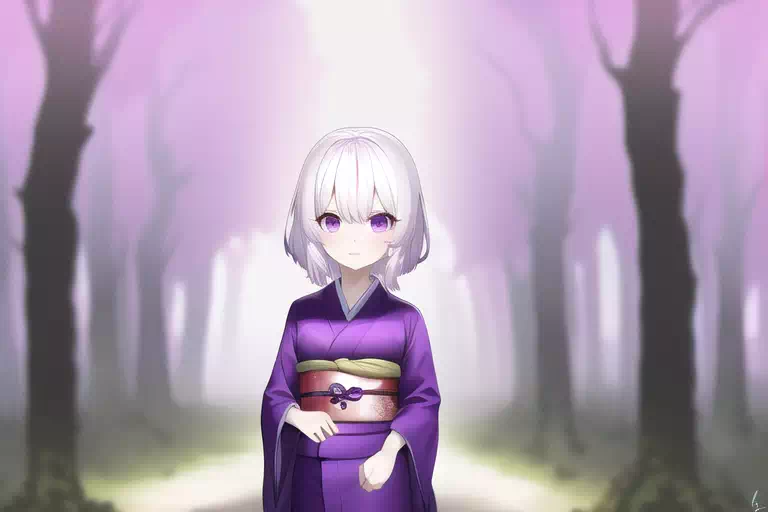 紫桜の森に佇む謎の少女