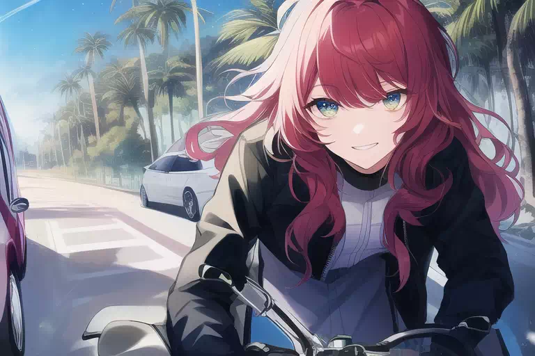 赤髪バイク女子