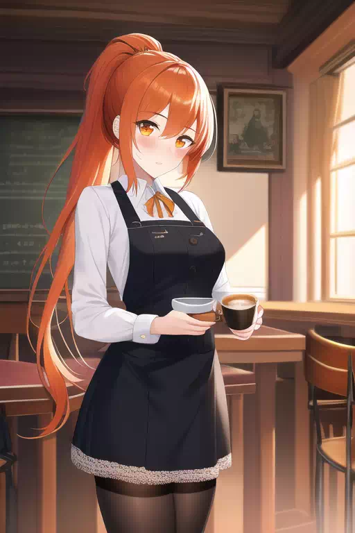 カフェで働くオレンジ色のヘアと雪の少女 16